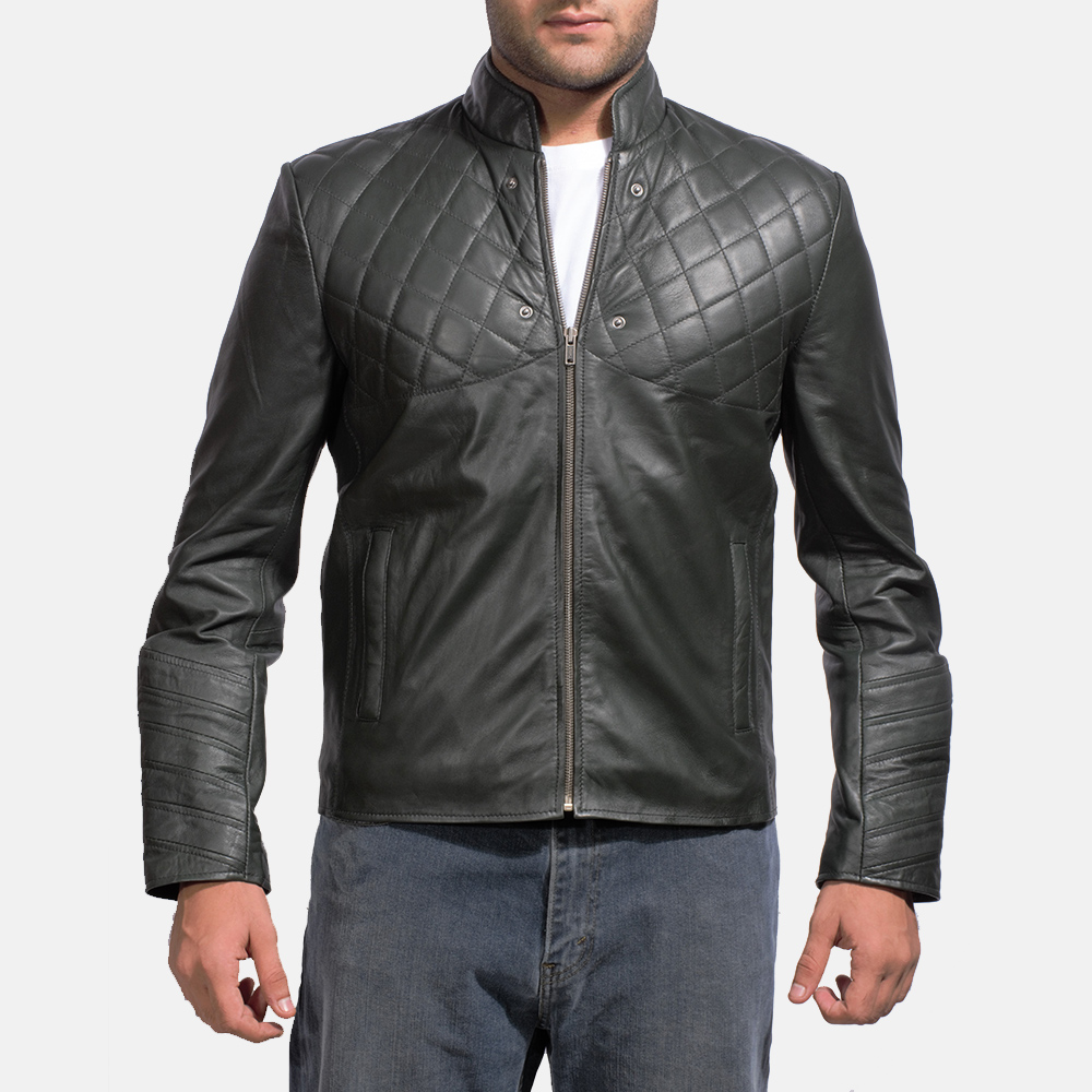 Mens Green Hooded Leather Jacket